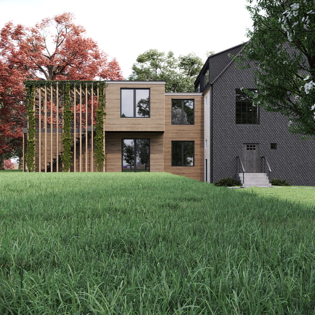 Architektur, Innenarchitektur, Bauen im Bestand, Sanierung, Anbau, Mehrfamilienhaus, Generationenwohnen