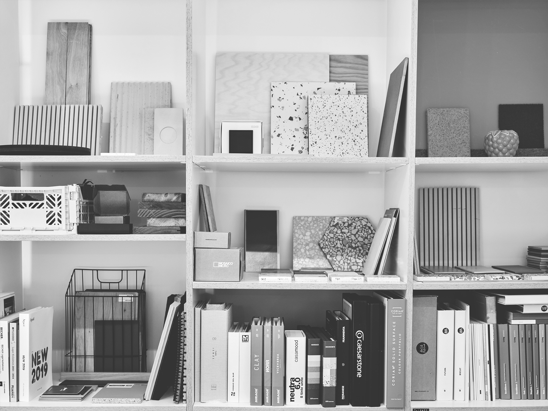 Architekturbüro, Materiallager, Bemusterung, Office, Büroalltag, Schwarz Weiß, Nostalgie, Alltagsromantik